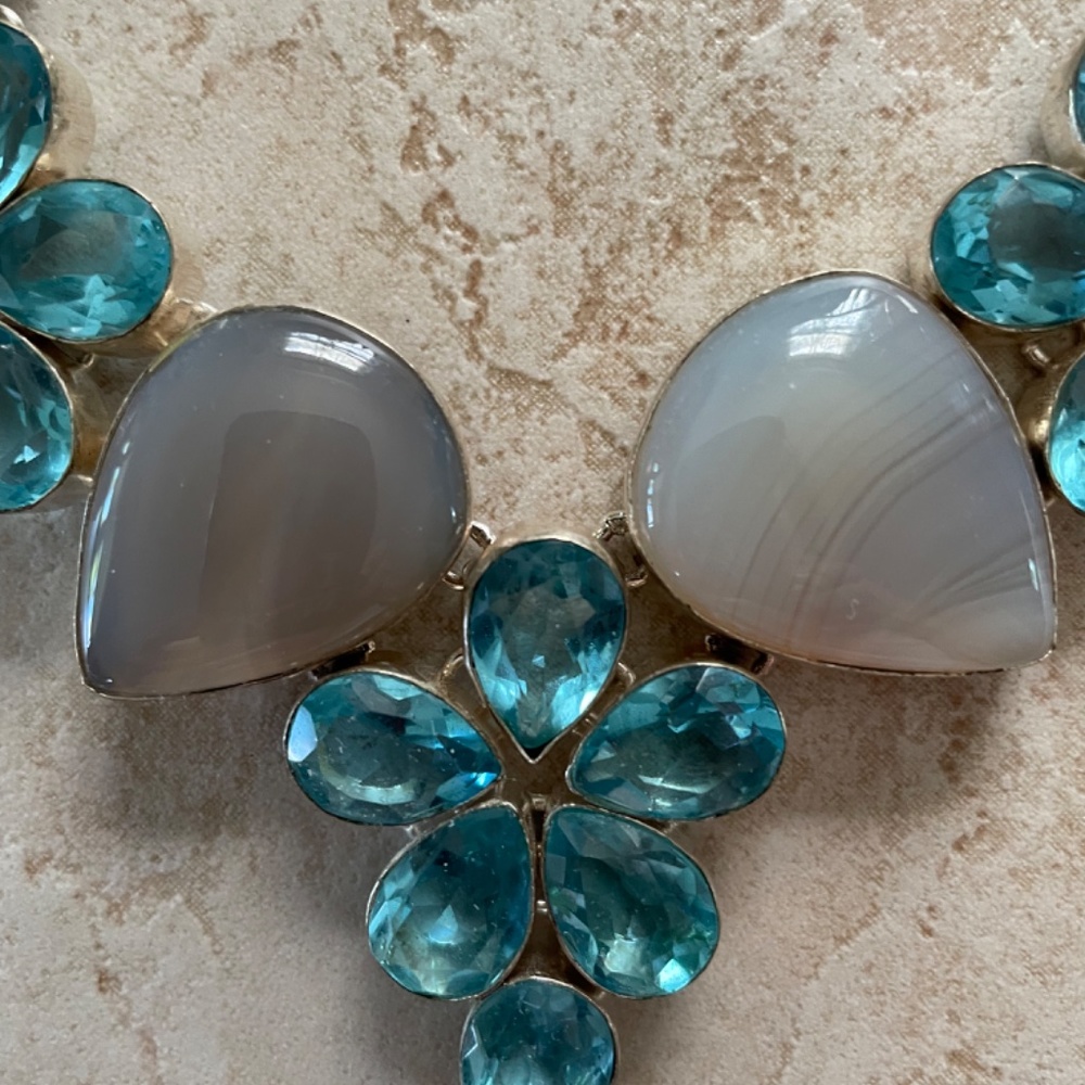 Gorgeous Sterling Silver custom made blue topaz necklace - Picture 2 of 14